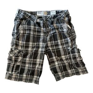 BKE - Black Gray Plaid Cargo Shorts‎ (36x24) - Multi Pocket Casual